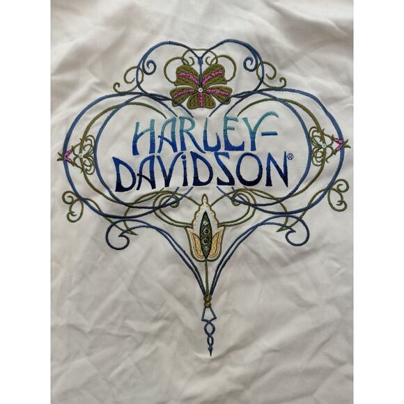 NEW Harley Davidson Tori Richard Womens Shirt 100% Silk Embroidered Biker Medium - Picture 7 of 7